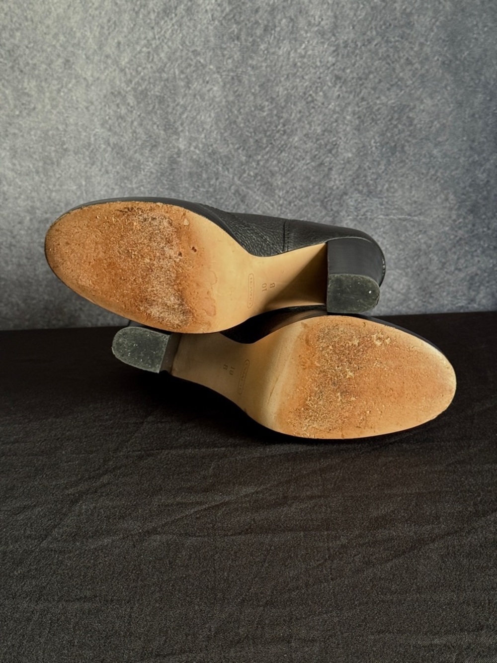 Coach Black Leather Wingtip Lace-Up Heels - Picture 3 of 8